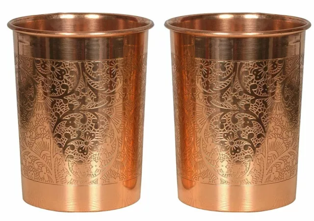 Pure Copper Water Drinking Glass Serving Tumbler 300ML Health Benefits Set Of 2