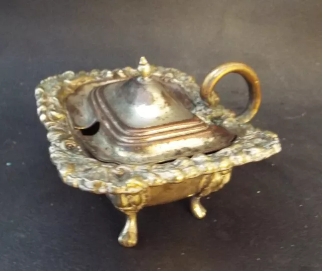 Heavy Vintage Silver Plate On Copper Mustard Pot Or Ashtray