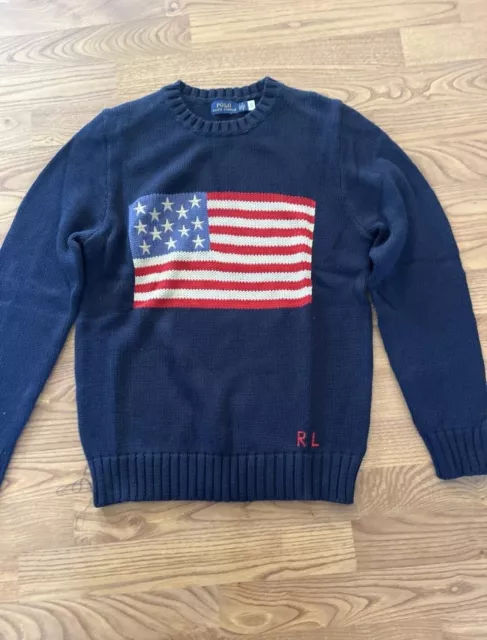 Polo Ralph Lauren Cotton Crewneck USA Flag Sweater - Navy -unisex