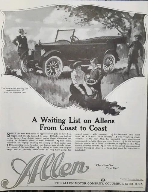 1919 Allen Motor Company Ad Touring Car Series 43 Columbus OH Antique Automobile