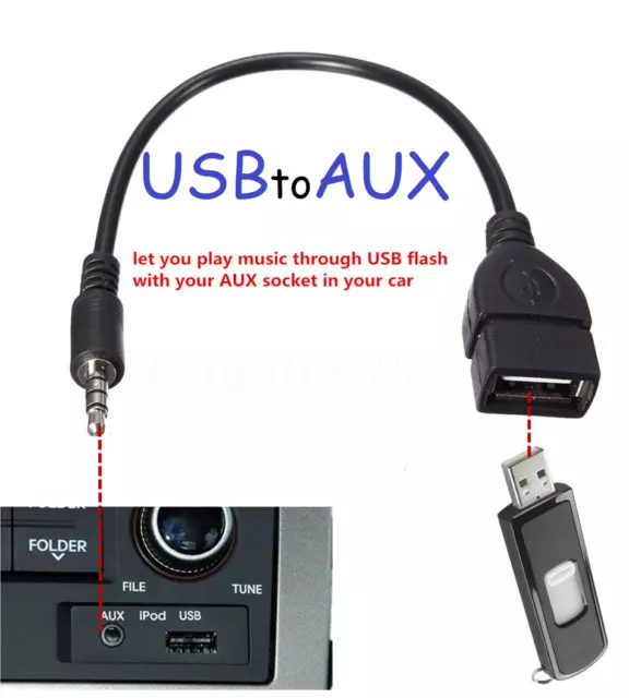 3.5mm Male AUX Audio Plug to USB 2.0 A Female Jack OTG Converter Lead Adapter