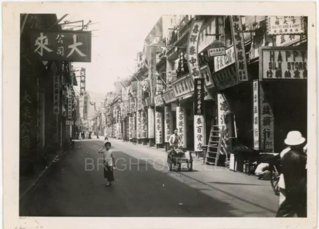 1937 Hong Kong Kowloon Shanghai Street Shops Signs Original Photo From Album