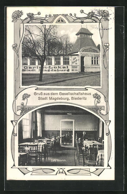 Biederitz, Blick auf Gasthaus Stadt Magdeburg, Café Heinrich, Ansichtskarte