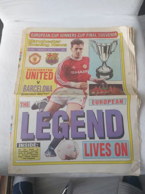 MANCHESTER UNITED v BARCELONA EUROPEAN CUP WINNERS CUP FINAL NEWSPAPER 1991