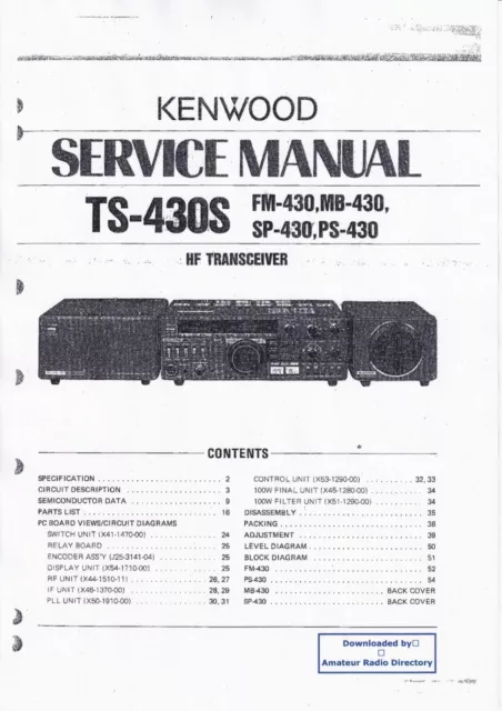 Service Manual-Anleitung für Kenwood TS-430 S,FM-430,MB-430,SP-430,PS-430