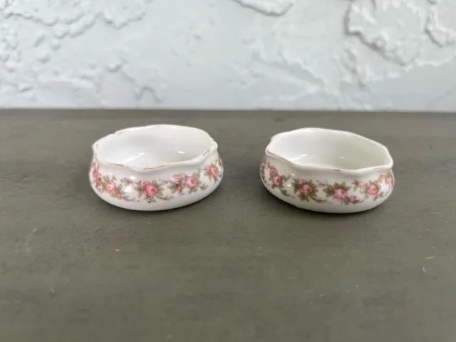 LIMOGES Vintage France Porcelain Roses Salt Dip/Cellar Set (of 2)