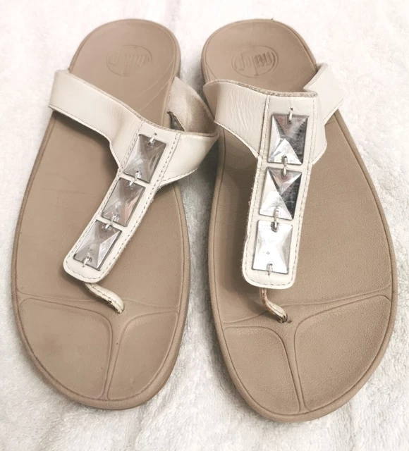 Fitflop Women's WHITE Jeweled Thong Flip Flop Wedge SANDALS Sz UK 8