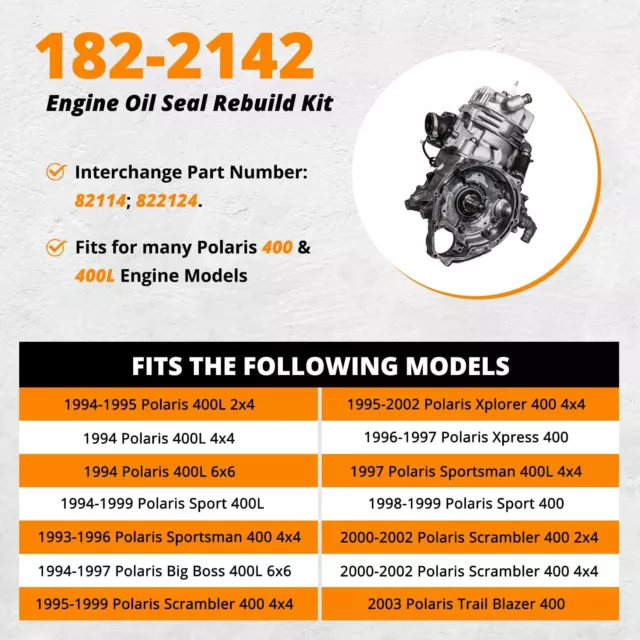 182-2142 Engine Oil Seal Rebuild Kit for Polaris 400 400L 3