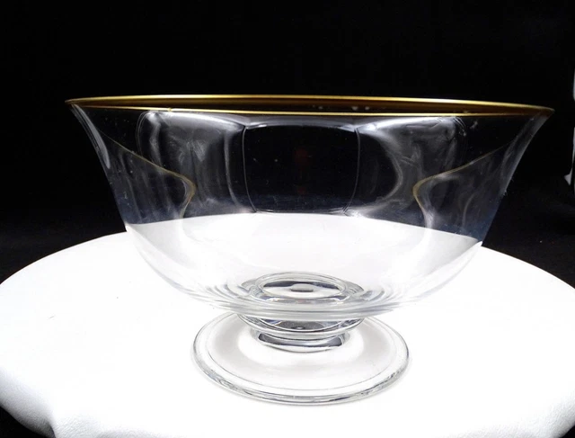 Peill & Putzler Signed Crystal Gold Trim Flared 7 1/4" Footed Bowl