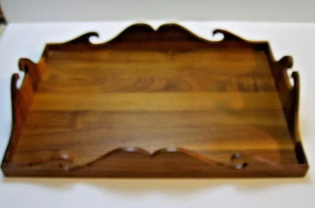 Vintage Hand Crafted Oblong Wood Tray - Beautiful!