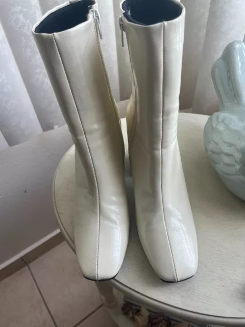 ASOS Truffle Collection wide fit square toe heeled ankle boots in cream size 9