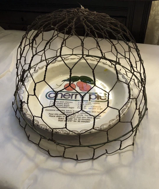 Antique vtg primitive wire cloche dome cover chicken wire old farmhouse rustic