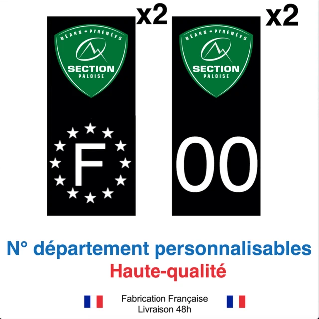 Pack 2 Paires Autocollants Plaques Immatriculation Stade Français Paris Rugby Noir - Personnalisable