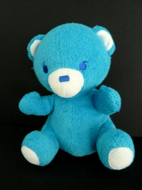 J9- DOUDOU PELUCHE OURS NESTLE BLEU BLANC LANGUE ROUGE NEZ RECT. 18cm assis TTBE