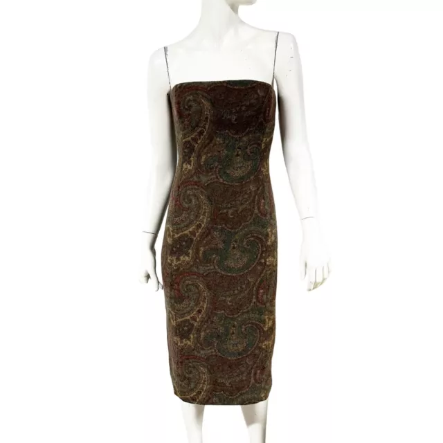 Ralph Lauren Black Label Strapless Paisley Fitted Wool Dress Womens Size 2