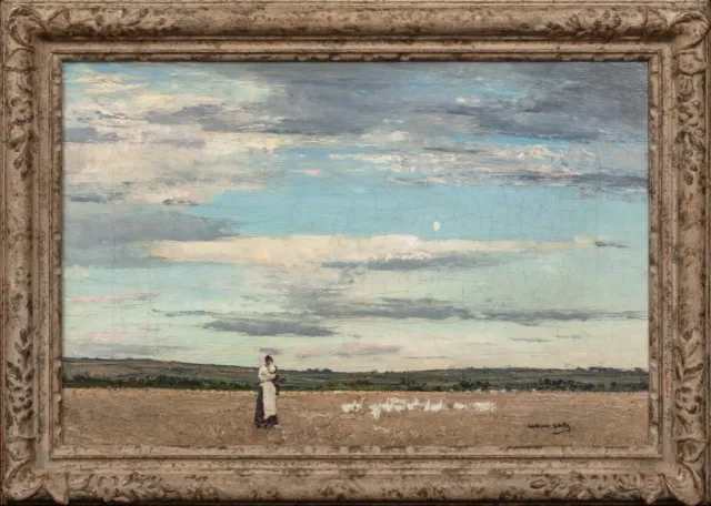 19th century Farm Landscape Goose Girl" William Page Atkinson WELLS (1872-1923)