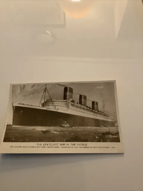 Postcard Cunard White Star Line Queen Mary Unused Black White