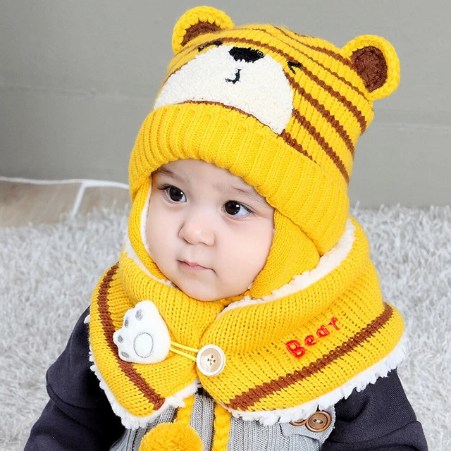 Cappello Beanie Inverno Cappello A Maglia Morbido Carino Con Sciarpa Per Neonato Neonato Bambini Bambini