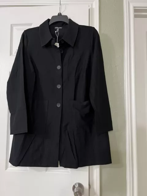 1X Nwt Eileen Fisher Black Washable Stretch Crepe Classic Collar Long Jacket