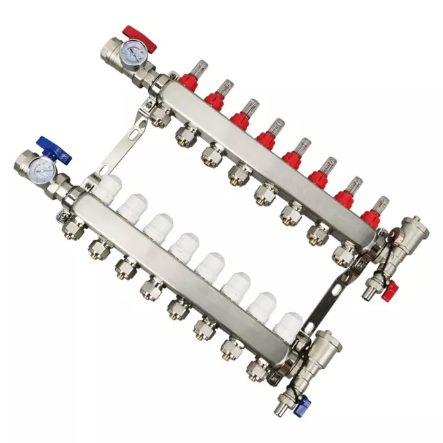 8 Branch Flow Water Separator PEX Radiant Floor Heating Manifold Stainless Steel