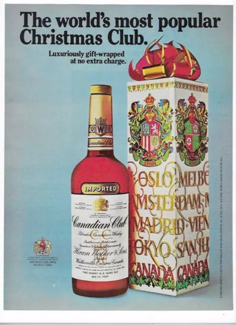 Canadian Club Whisky World's Most Popular Christmas Club 1973 Vintage Print Ad
