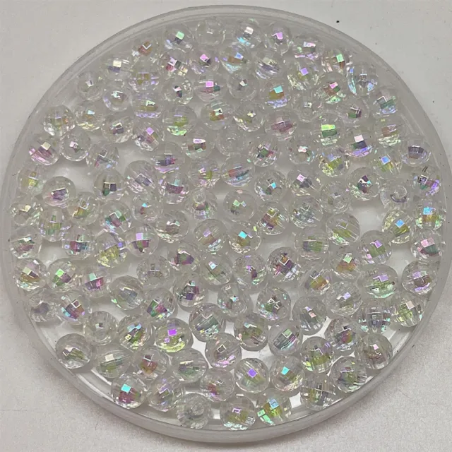 200x Clear AB 6mm Faceted Round Acrylic Beads, plastic, disco, spacer
