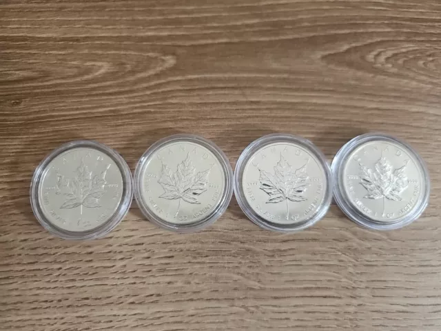 4 x Silver Canadian Maple Leaf 2013 1oz Coins In Capsules