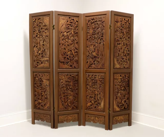 Mid 20th Century Balinese Carved Teak Folding Room Divider Screen