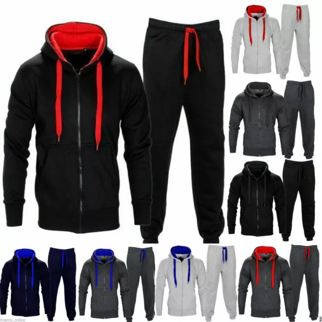 MENS TRACKSUIT SET FLEECE HOODIE TOP & BOTTOMS JOGGERS GYM CONTRAST JOGGING S-5x