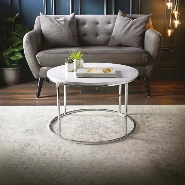 Round Coffee Table High Gloss Living Room Sofa Center Side End with Metal Frame