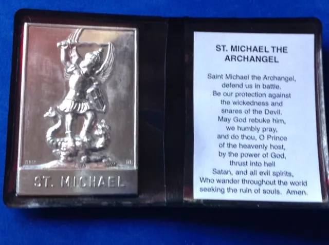 Archangel St Michael Silver Metal Saint Plaque Folder Pocket Catholic Icon