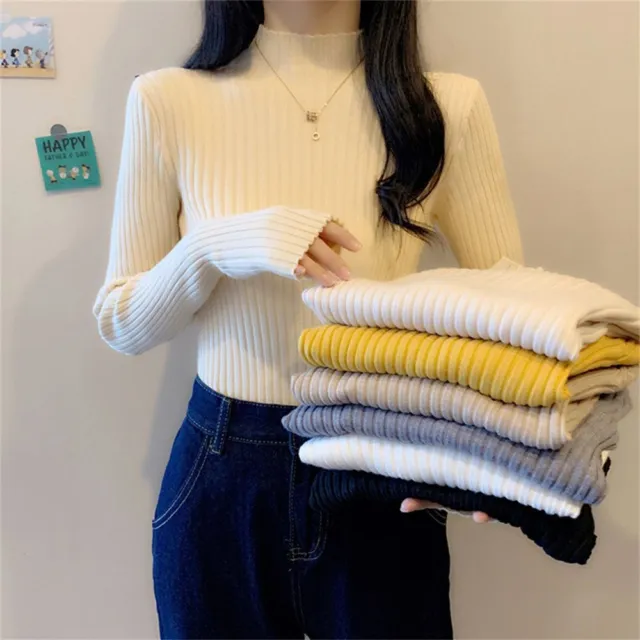 Long-sleeve Women’s Half Turtlenecks Knitted Pullover Bottoming Shirt Sweater