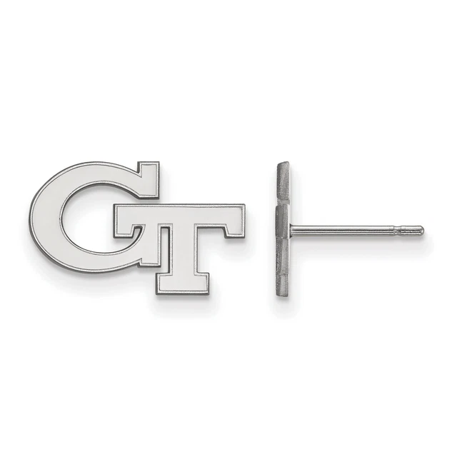 14k White Gold Georgia Tech Yellow Jackets School Letters Logo Post Earrings