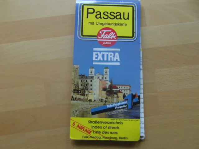 Landkarte Passau und Umgebung, vor 1991, Falk Verlag, sehr gut erhalten