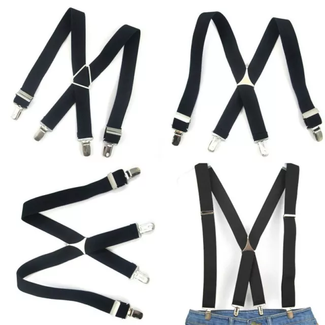 Unisex Suspender Brace Bib Cross Strap Pants Suspenders 4 Clip Adult Comfy