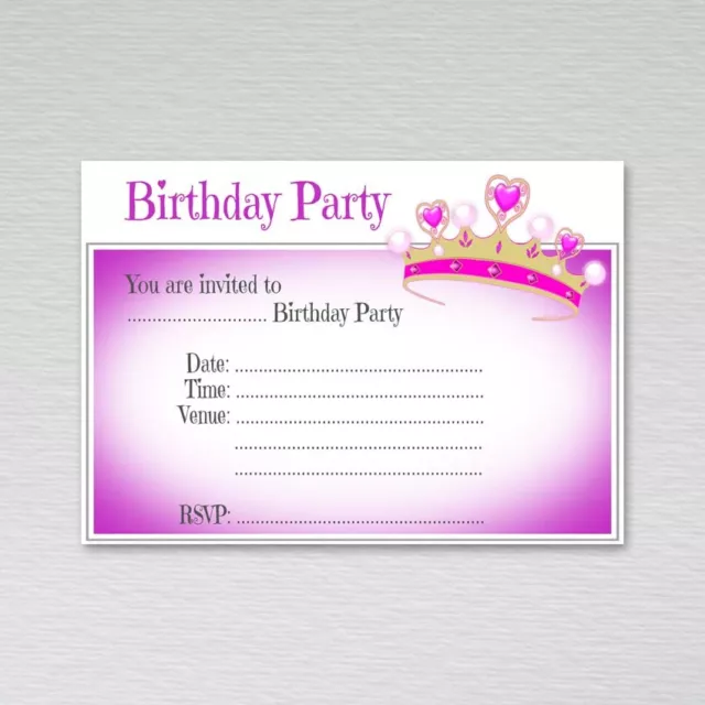 Princess Birthday Invitations Pack Cards Girls Pink Party Invites with Envelopes