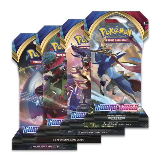 Pokémon TCG: Sword & Shield Sleeved Sealed Booster Packs (Includes 4 Packs)
