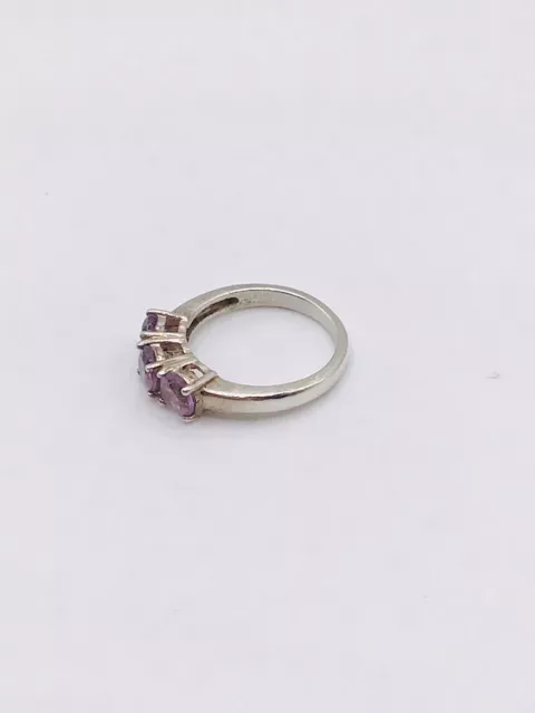 PRETTY SILVER METAL And Purple Gemstone Trilogy Ring- Size K $8.89 ...