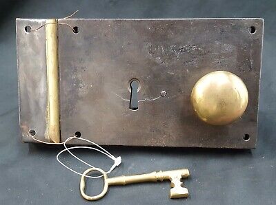 1800's Left Sided Iron & Brass Complete Rim Lock Set