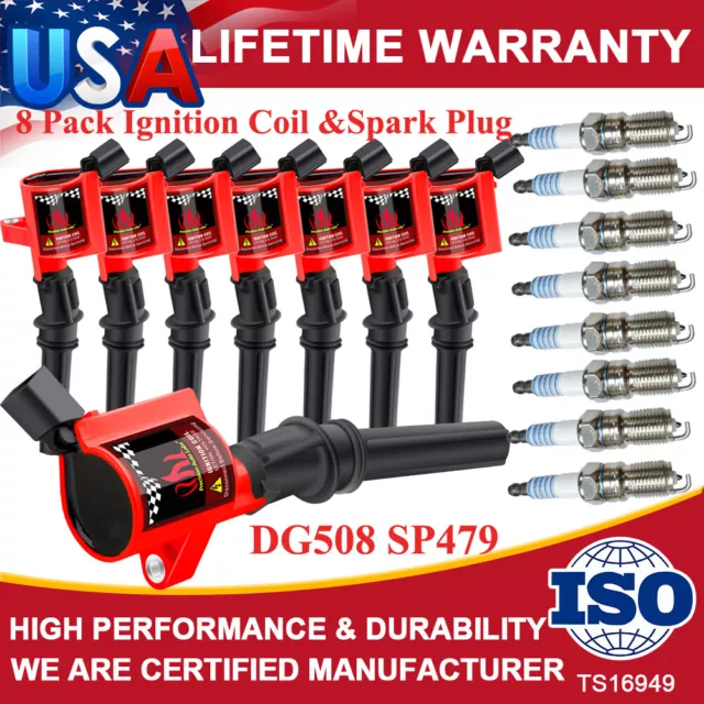 8Pack Ignition Bobinas & Iridium Spark Plug for Ford F-150 4.6L 5.4L DG508 SP479