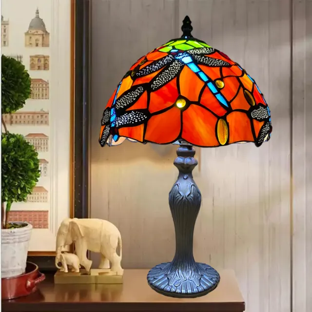 Lampada da tavolo lusso stile Dragonfly Tiffany vintage 10" vetro tonalità camera da letto casa