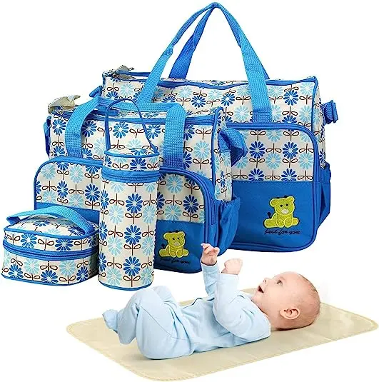 5PCS Diaper Bag Tote Set Baby Diaper for Mom - Large Storage for Nappy/Clothes