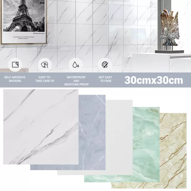 Marble Tile Stickers Wall Stick Bathroom Kitchen Home Wall Decal Self Adhesive