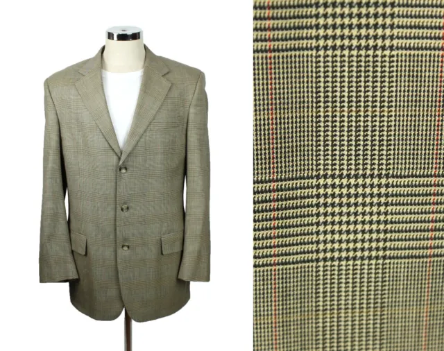 Glen Check Blazer 40L Vintage 90s Wool Beige Brown Gray Jos Bank  Jacket Coat