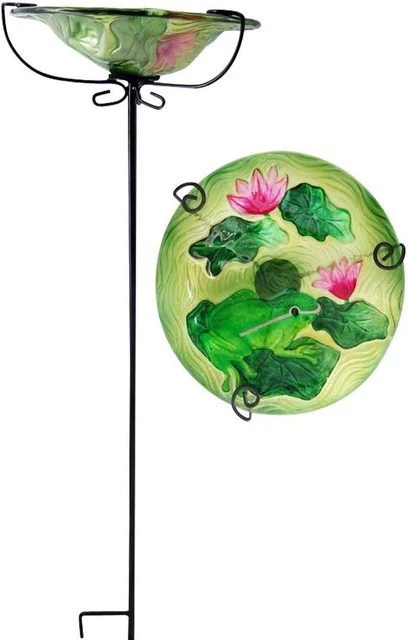 Comfy Hour Spring Is Here Collection 28" Frog Lotus Glass Top Birdbath Birdfeede