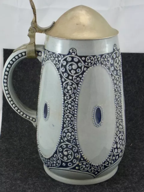schöner alter Humpen Keramik Zinndeckel ca. um 1910 Wick Werke 1L