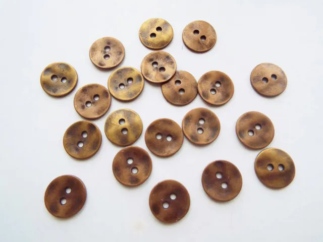 20 Metal vintage look antique brass colour craft buttons 2 hole 15mm