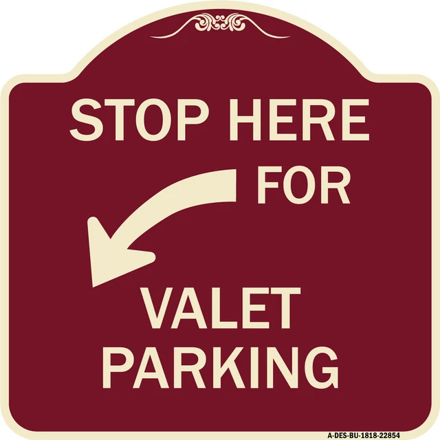 SignMission Designer Series - Stop Here for Valet Parking (Left Arrow) Burgundy