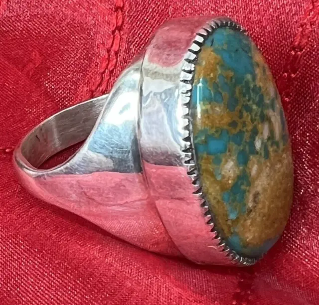 Sterling Silver and Turquoise Men's Ring by Navajo Russell Sam, Sz 12 HUGE NEW