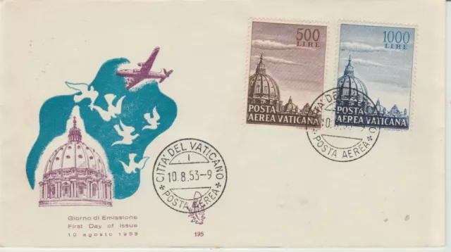 1953 Fdc Venetia Vaticano N. 195 Posta Aerea Cupoloni 2 V. Non Viaggiata Mf52140